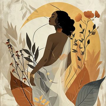 Woman with Flora | Art Deco Portrait by ARTEO Paintings