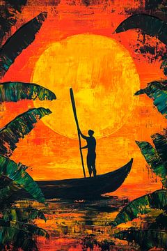Boot bij zonsondergang van Poster Art Shop