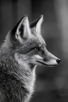Renard en portrait noir et blanc sur Poster Art Shop