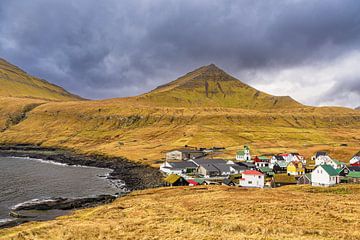 View of the village of Gjógv on the Faroe Island of Eysturoy