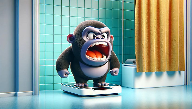 Ontzette gorilla bij het wegen - shock in de ochtend van artefacti