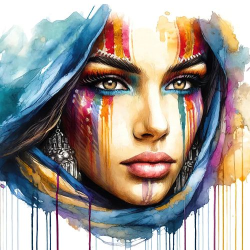 Lebendiger Krieger Geist Aquarell Portrait von Chromatic Fusion Studio