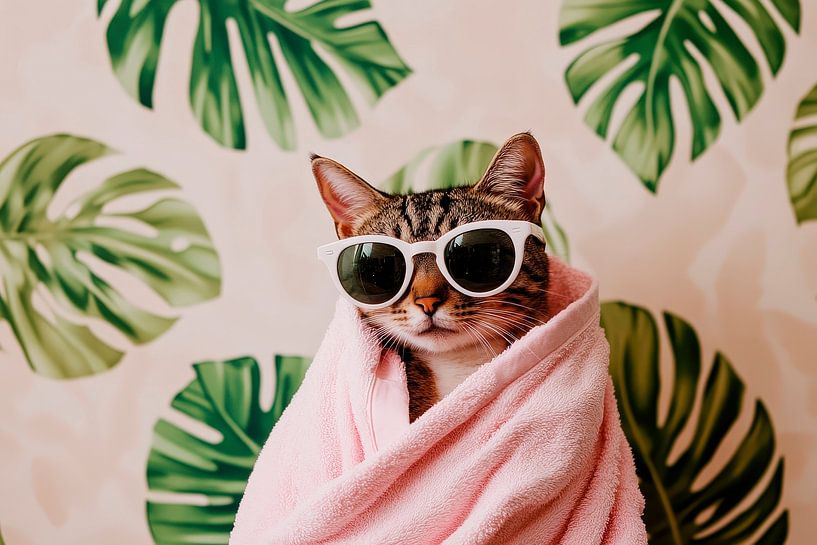 Cat with sunglasses and towel отдыха by Poster Art Shop