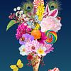Cornet de crème glacée avec des fleurs sur Postergirls