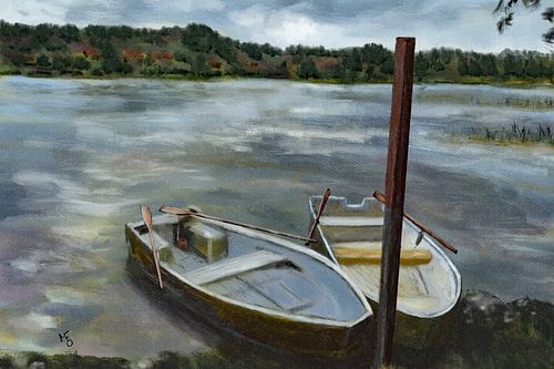 Bateaux sur la rive d'un lac norvégien