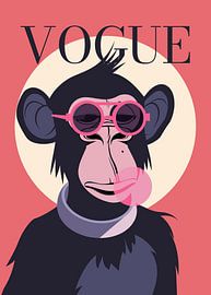 Stilvoller Affe mit Sonnenbrille, der rosa Kaugummi bläst – Vogue-Poster von Cross
