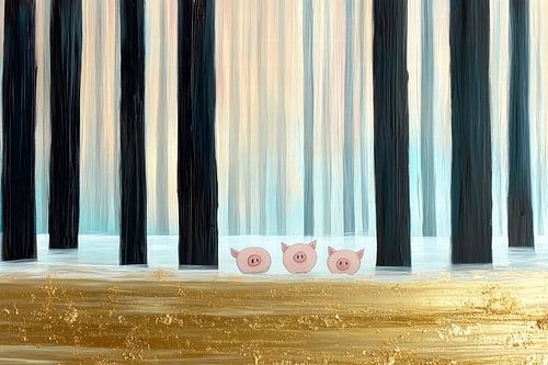 Adorable piglets in a mystical forest setting