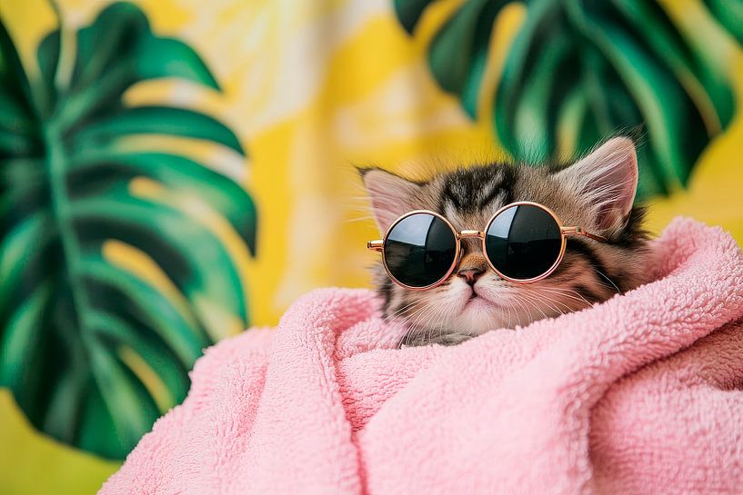 Stylish cat in a towel retreat by Poster Art Shop