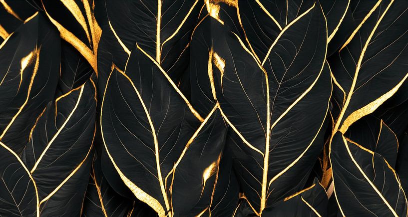 Schwarze Blätter mit Goldenem Rand von Mustafa Kurnaz