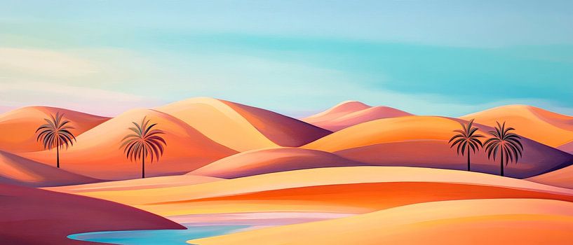 Desert landscape with palm trees and water सकार by Poster Art Shop