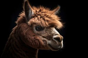 Alpaca Portrait With Dark Background by Digitale Schilderijen