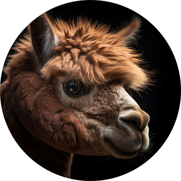 Alpaca Portret Met Donkere Achtergrond van Digitale Schilderijen