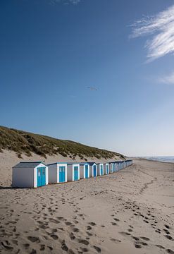 Texelse badhuisjes op het strand, Nederland