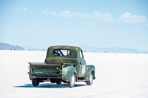 Vintage Chevrolet pickup on white salt flats
