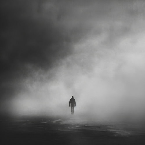 Lonely walk in the fog - Mystical black and white photography