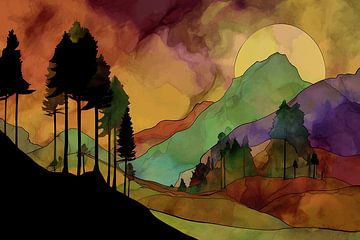 Abstract landscape with forest and hills