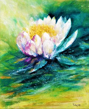 Water lily-1. Hand-painted with oil pastel chalk by Ineke de Rijk