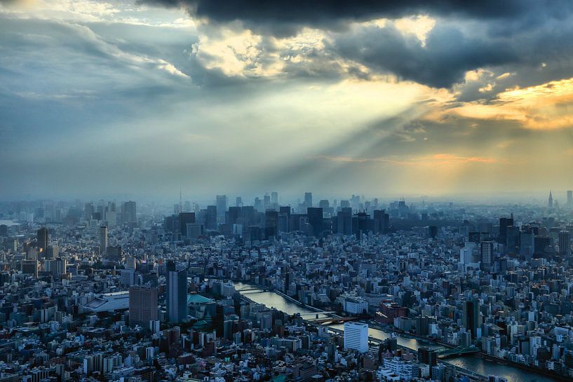 Tokyo coucher de soleil par Inge van den Brande