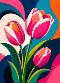 Illustration florale abstraite et colorée représentant des tulipes sur Karomah Project