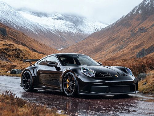 Black Porsche 911 GT3 in the Highlands
