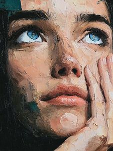 Close-up Vrouw met Blauwe Ogen – Modern Schilderachtig Portret