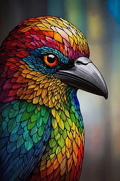 Buntes digital gemaltes Vogelprofil von De Muurdecoratie