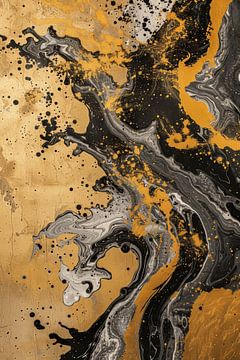 De geest van abstracte pracht in een harmonieus spel van goud, zwart en wit van Digitale Schilderijen