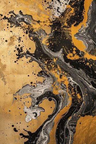 De geest van abstracte pracht in een harmonieus spel van goud, zwart en wit