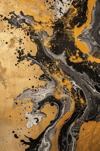 De geest van abstracte pracht in een harmonieus spel van goud, zwart en wit van Digitale Schilderijen