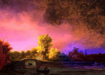 modernized landscape with stone bridge