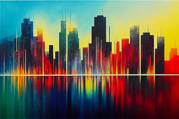 Stad skyline schilderij kunst Illustratie 03