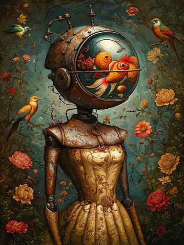 Portrait avec un bocal à poissons