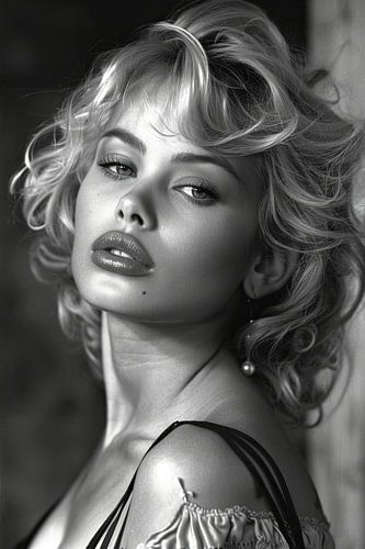 Vrouwen in glamourstijl vijftiger en zestiger jaren fotografie en filmindustrie. Kunstmatige intelligentie van niet bestaande personen.