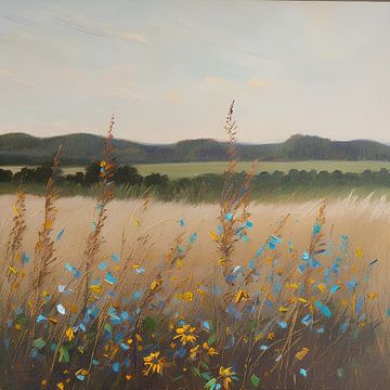 Wilde bloemen in een veld (olieverf) van Henk van Holten