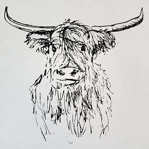 Strichzeichnung einer Kuh auf grobem Papier