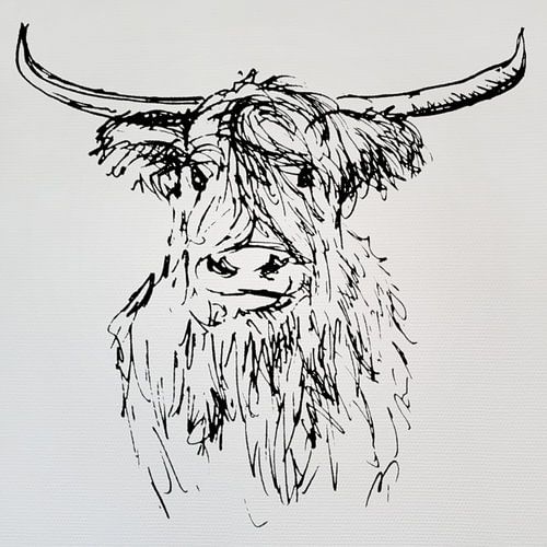 Lijntekening van koe op ruw papier