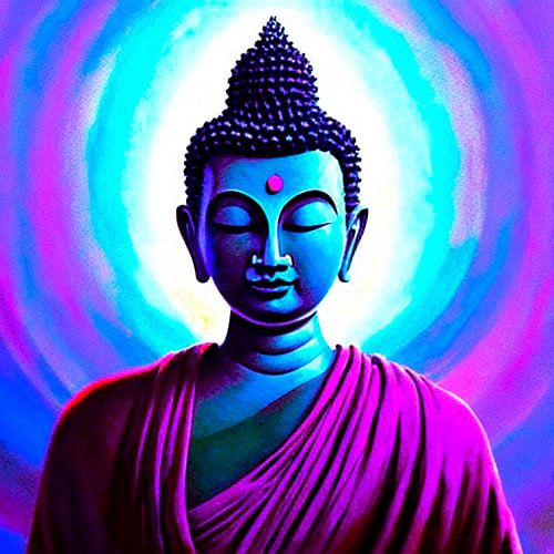 Bouddha en robe violette.