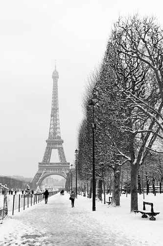 Besneeuwd winterlandschap bij de Eiffeltoren in Parijs van Michaelangelo Pix