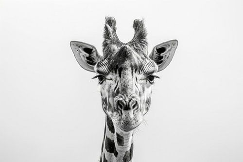 Giraffe in zwart-wit - Minimalistische dierenkunst