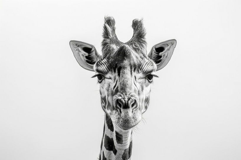 Giraffe in Schwarz-Weiß - Minimalistische Tierkunst von Poster Art Shop