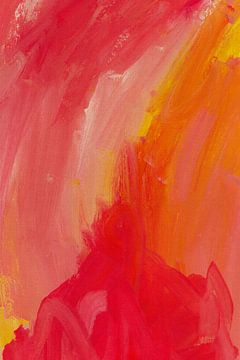Abstracte aquarel in roze, rood, oranje, geel. van Dina Dankers