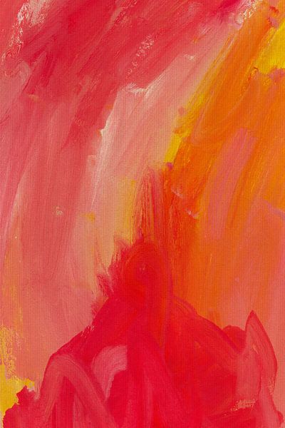 Abstraktes Aquarell in rosa, rot, orange, gelb. von Dina Dankers