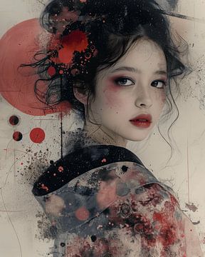Japanse Geisha in collage stijl van Carla Van Iersel