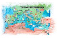 Mediterrane cruisereizen Posterkaart Spanje Italië Griekenland Palma Ibiza van Markus Bleichner thumbnail