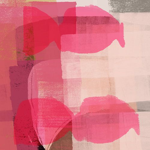 Kleurrijke abstracte kunst. Vormen in roze, wit en warm grijs.
