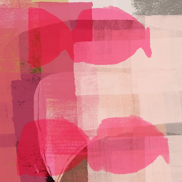 Colorful abstract art. Shapes in pink, white, and warm grey. by Dina Dankers