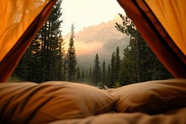 Vue sur les montagnes depuis la tente sur Poster Art Shop