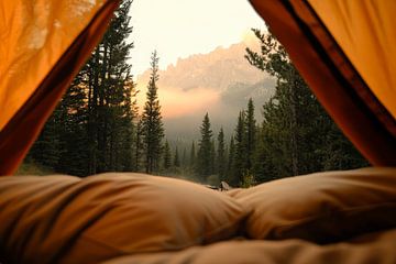 Blick aus dem Zelt auf die Berge von Poster Art Shop