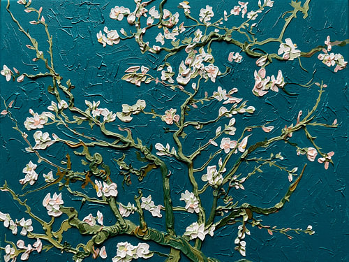 Vincent van Gogh’s *Almond Blossoms* in relief on a petrol-coloured background