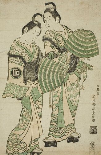 Ishikawa Toyonobu - De acteurs Onoe Kikugoro I en Sanogawa Ichimatsu